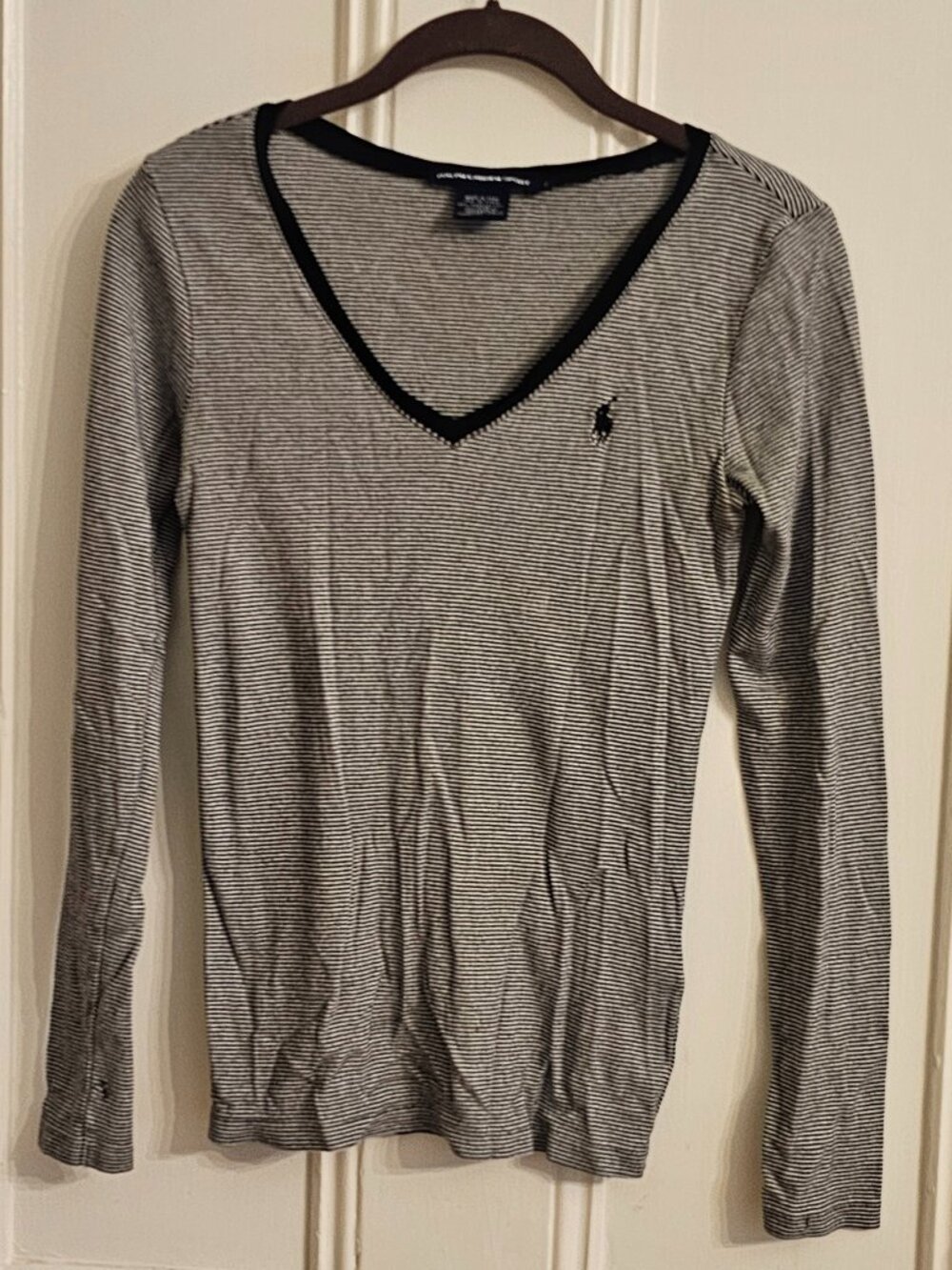 Ralph Lauren Sport - Women's V-neck Striped LS T - Sz. S #0022